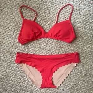 J.Crew Red scalloped two piece bikini